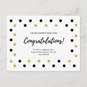 Cartão Postal Parabéns de pontos pretos e Dourados