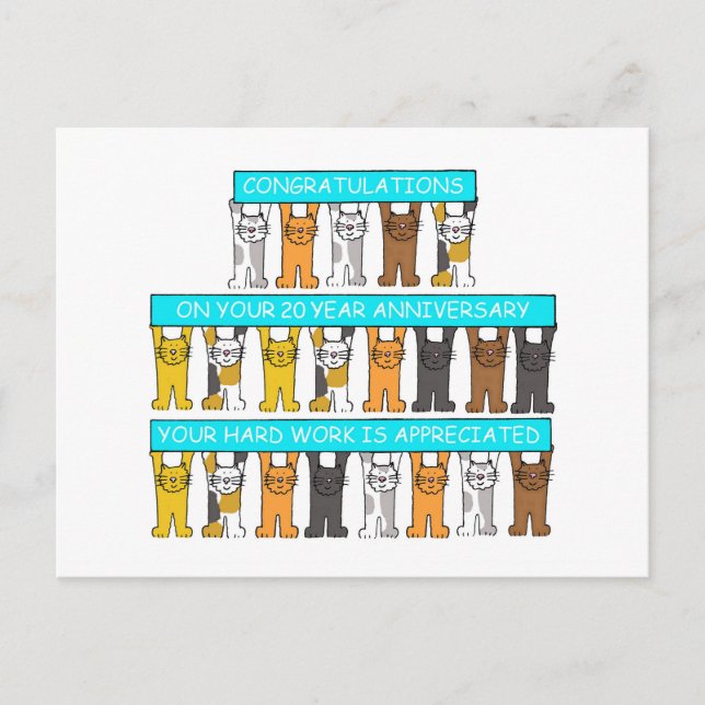 Cartão Postal parabéns do aniversário de 20 anos de trabalho (Frente)