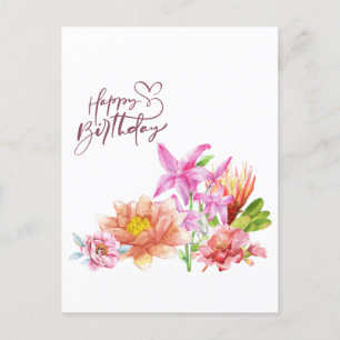 Cartão Postal Parabéns Elegante Floral Aquarela