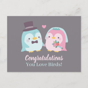Cartão Postal Parabéns engraçados de casamento Pinguim Amor Aves