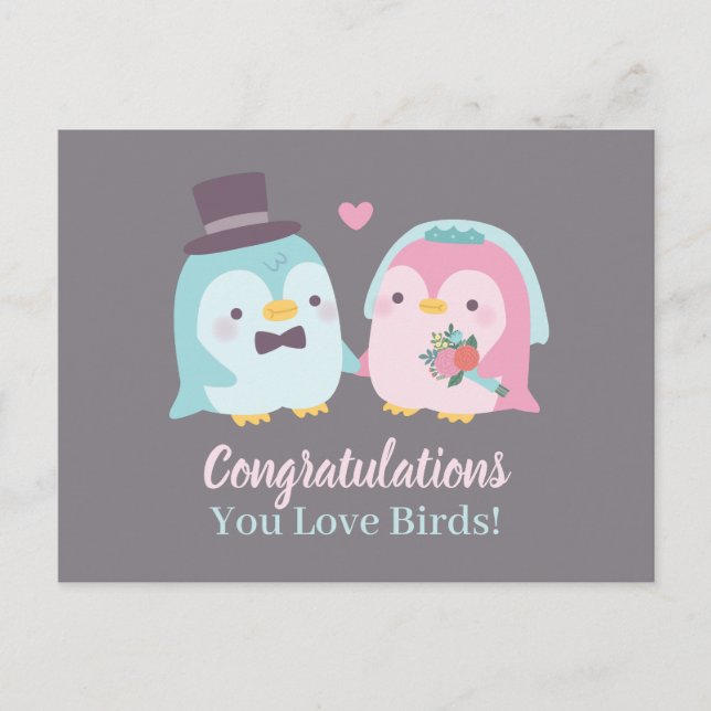 Cartão Postal Parabéns engraçados de casamento Pinguim Amor Páss (Frente)