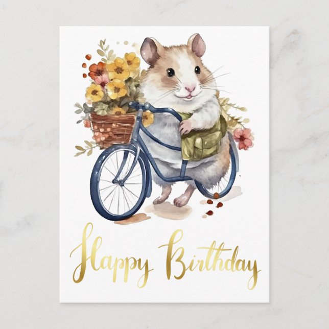 Cartão Postal Parabéns Flores de Hamster Fofinho Personalizadas (Frente)