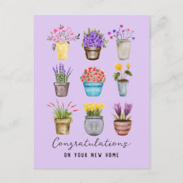 Cartão Postal Parabéns Flores Em Vasos Elegantes Nova Casa
