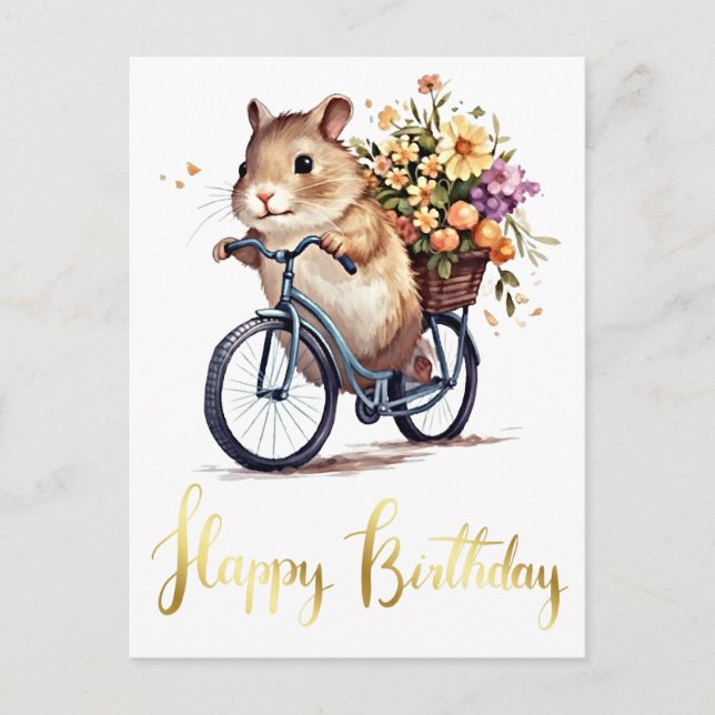 Cartão Postal Parabéns Flores Personalizadas de Hamster Fofinho (Frente)
