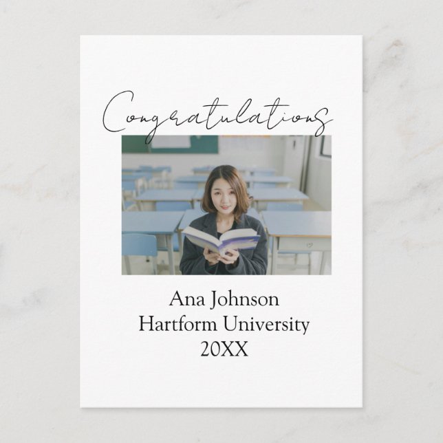 Cartão Postal Parabéns foto graduado nome universidade ano (Frente)