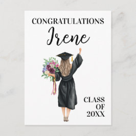 Cartão Postal Parabéns Garota Graduada Aquarela Flores