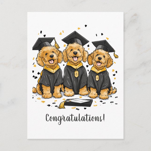 Cartão Postal Parabéns Graduação Goldendoodle Dogs (Frente)