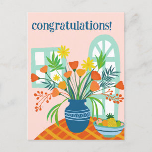 Cartão Postal PARABÉNS Lindo Buquê Floral Divertido Personalizad