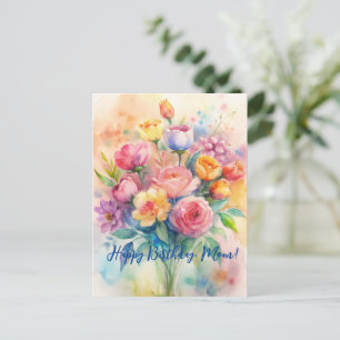 Cartão Postal Parabéns Mãe Buquê de Aquarela