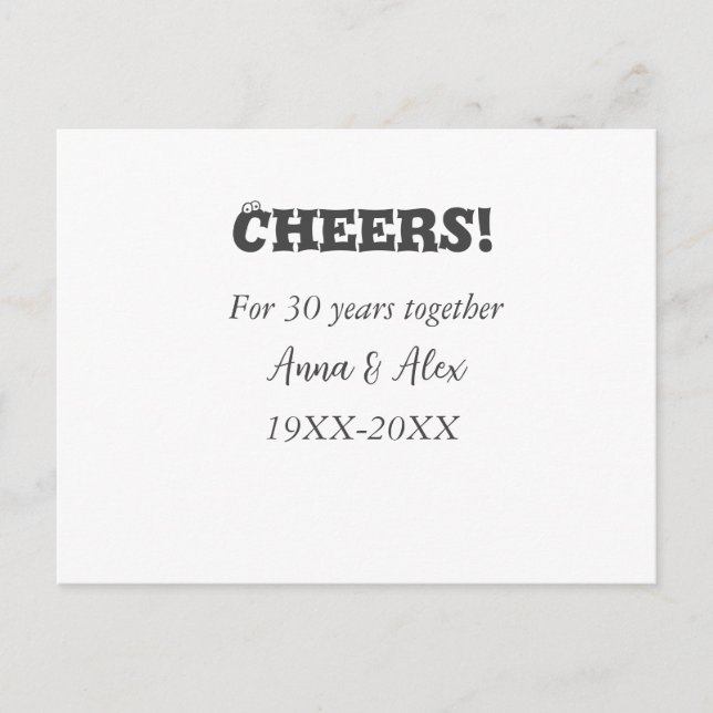 Cartão Postal Parabéns para 30 anos juntos aniversário adicionar (Frente)