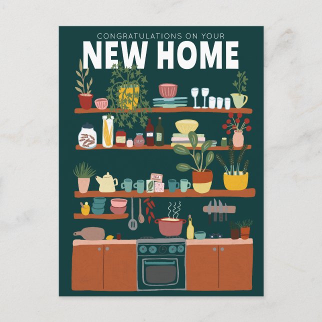 Cartão Postal PARABÉNS PELA NOVA CASA MUDANÇA Cozinha Fofa (Frente)