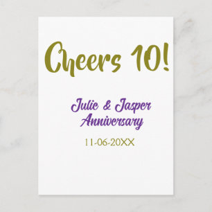 Cartão Postal Parabéns pelo 10º aniversário de casamento roxo do