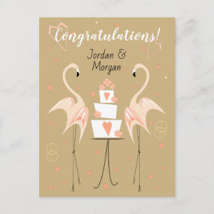 Cartão Postal Parabéns pelo casamento Flamingo Nomes pêssego