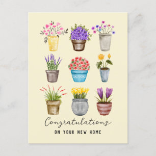 Cartão Postal Parabéns pelo Lar Novo Plantas em Vasos Personaliz