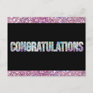 Cartão Postal Parabéns prateados brilhantes pretos