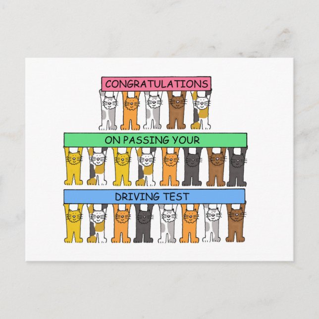 Cartão Postal Parabéns sobre como passar no teste de condução (Frente)