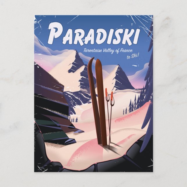 Cartão Postal Paradiski Tarentaise Valley, França, Ski poster. (Frente)
