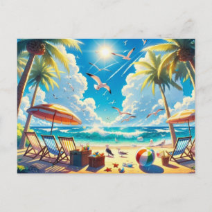 Cartão Postal Paradiso da Praia de Anime Tropical Pintura