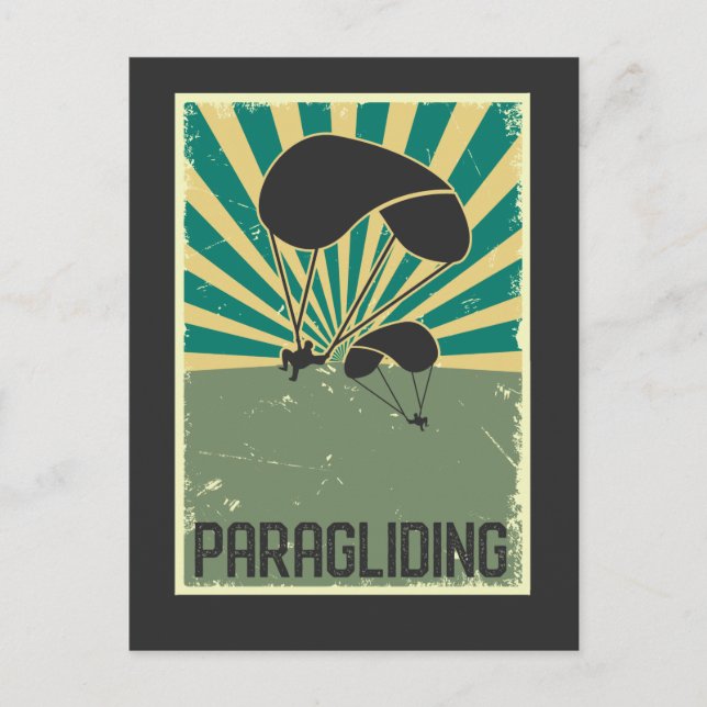 Cartão Postal Paraglider - Arte Retro Voando Hobby Paraglider (Frente)