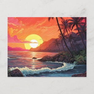 Cartão Postal Paraíso da Ilha da Praia Tropical do Pôr do Sol