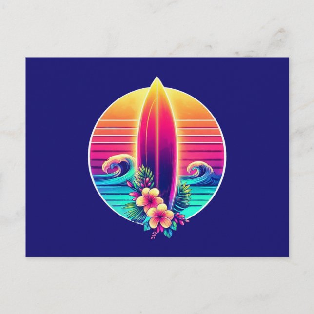 Cartão Postal Paraíso no Surfboard Sunset (Frente)