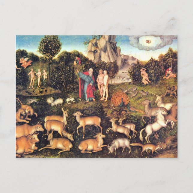 Cartão Postal Paraíso Por Cranach D. Ä. Lucas (Melhor Qualidade) (Frente)