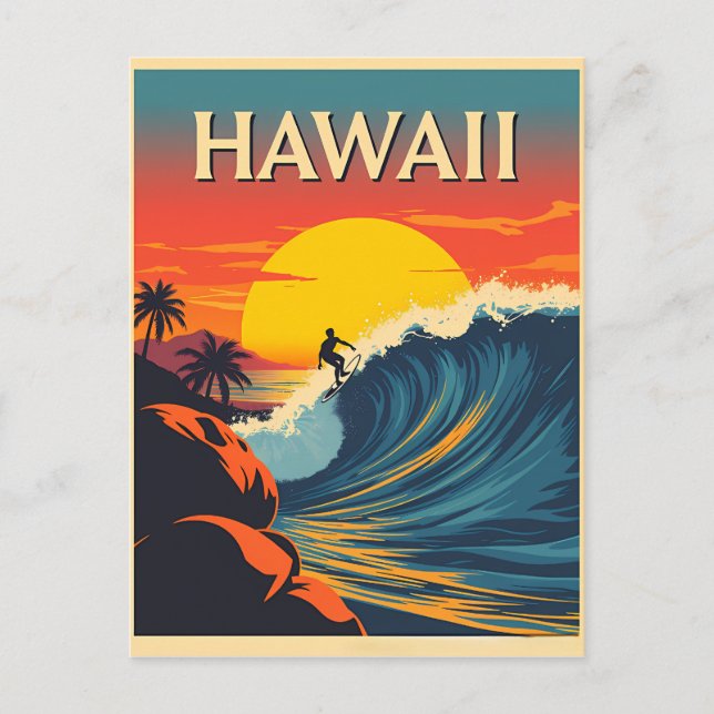 Cartão Postal Paraíso surfador: Aventura Sunset no Havaí (Frente)