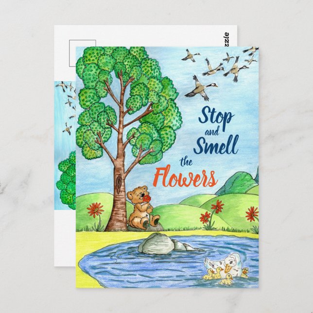 Cartão Postal Parar e Cheirar o Cartão-Postal das Flores (Frente/Verso)