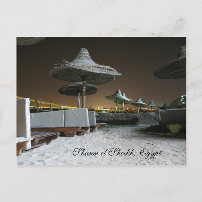 Cartão Postal Parasóis à noite em Sharm el Sheikh, Egito (Frente)