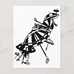 Cartão Postal parasóis voadores Umbrellas Ink art Ilustração