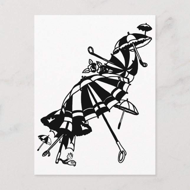 Cartão Postal parasóis voadores Umbrellas Ink art Ilustração (Frente)