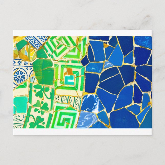 Cartão Postal Parc Guell Green Azulejos na Espanha de Barcelona (Frente)