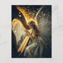 Cartão Postal Parceira da Serenidade Celestial Anjo Jogando a Ha