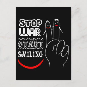 Cartão Postal Pare a Guerra Comece Sorriso Sinal de Paz Desenho