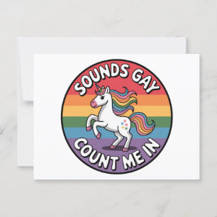Cartão Postal Parece Gay Me Inclua Unicórnio Bandeira Arco-Íris