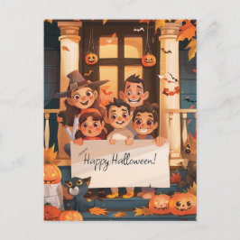 Cartão Postal Parentes de Halloween com três filhos