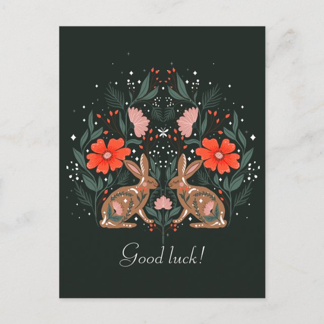 Cartão Postal Pares com flores e motivos nórdicos (Frente)