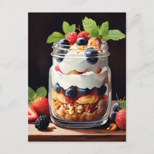 Cartão Postal Parfait de Frutas Vermelhas em Pote de Vidro