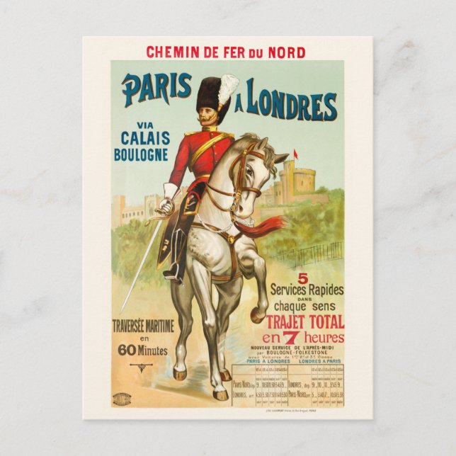Cartão Postal Paris à Londres Vintage Poster 1890s (Frente)