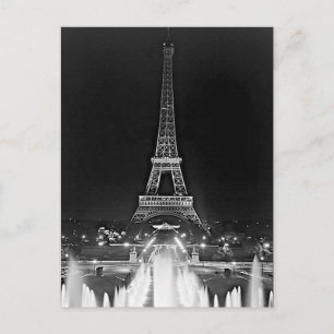 Cartão Postal Paris Antiga Fontes Torre Eiffel noite