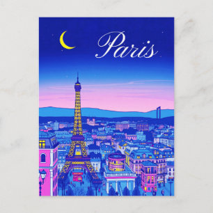 Cartão Postal Paris ao Crepúsculo Sob uma Lua Crescente