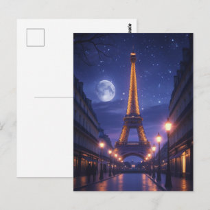 Cartão Postal Paris ao Luar – Noite Romântica na Torre Eiffel