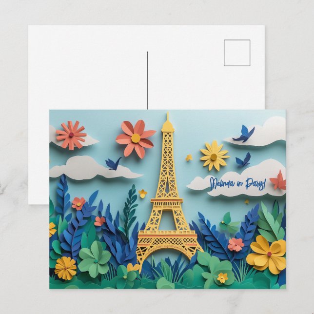 Cartão Postal Paris de Quilling em Papel (Frente/Verso)