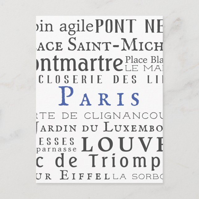 Cartão Postal Paris e seus marcos (Frente)