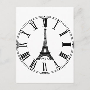 Cartão Postal Paris Eiffel Tower Clock - Francês
