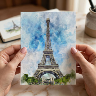 Cartão Postal Paris Eiffel Tower Watercolor #02