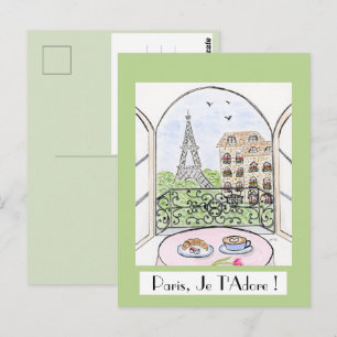Cartão Postal Paris Fantasioso Torre Eiffel PARIS JE T'ADORE