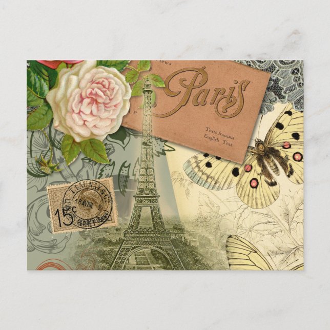 Cartão Postal Paris França Antiga Colagem de Trabalho de arte Ei (Frente)