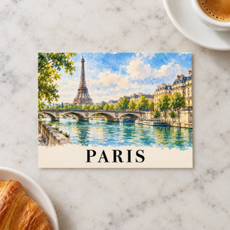 Cartão Postal Paris França Aquarela Torre Eiffel Viagem