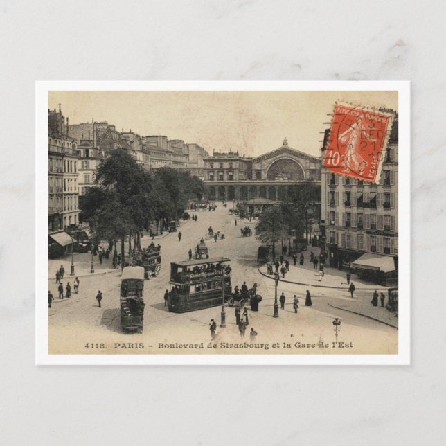 Cartão Postal Paris França, Boulevard, Estrasburgo Estação Vinta (Frente)